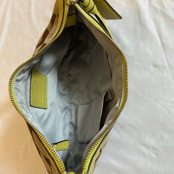 Coach Signature C Canvas and Chartreuse Leather Shoulder Bag - Picture 8 of 10